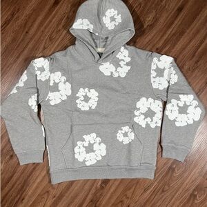 Gray Hoodie with White Floral Pattern